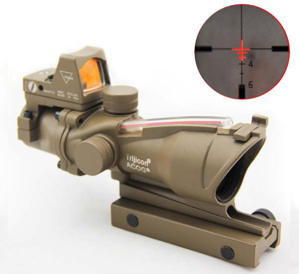 New Tactical ACOG 4x32 Style w/ Mini Red Dot Scope With Real Red